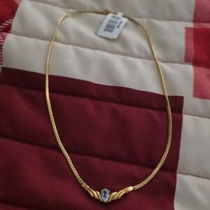 Gold Plated Vintage Necklace with Blue Accent